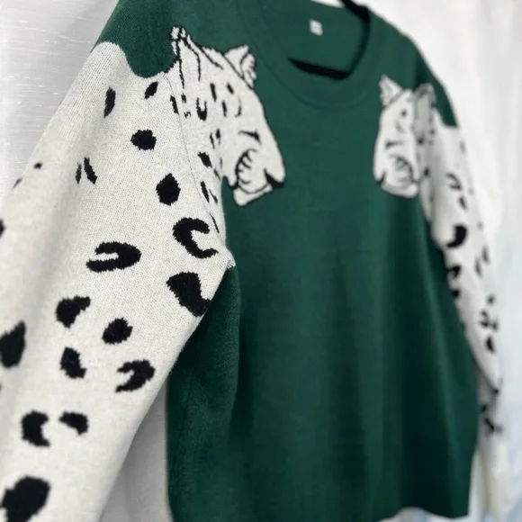 Green Leopard Print Sweater - Picture 10 of 11